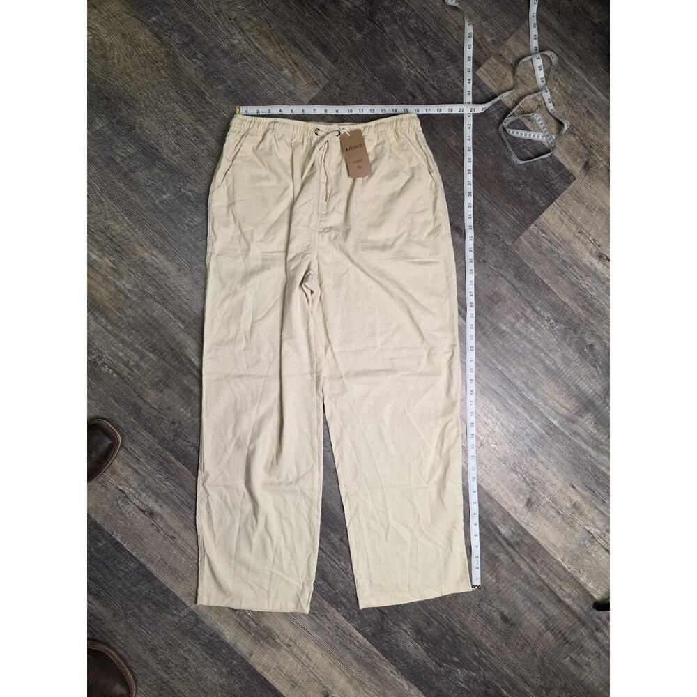 Utcoco Womens Beige Linen Look Wide Leg Pants Size XL NWT Drawstring Elastic